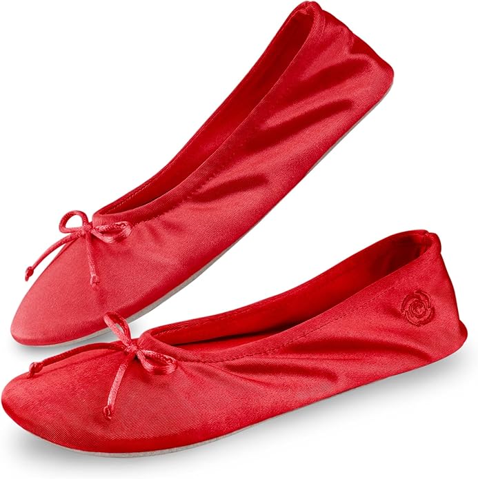BCTEX COLL Women's Ballerina House Slippers with Bow, Ladies Satin Bedroom Slipper with Suede Sole Indoor