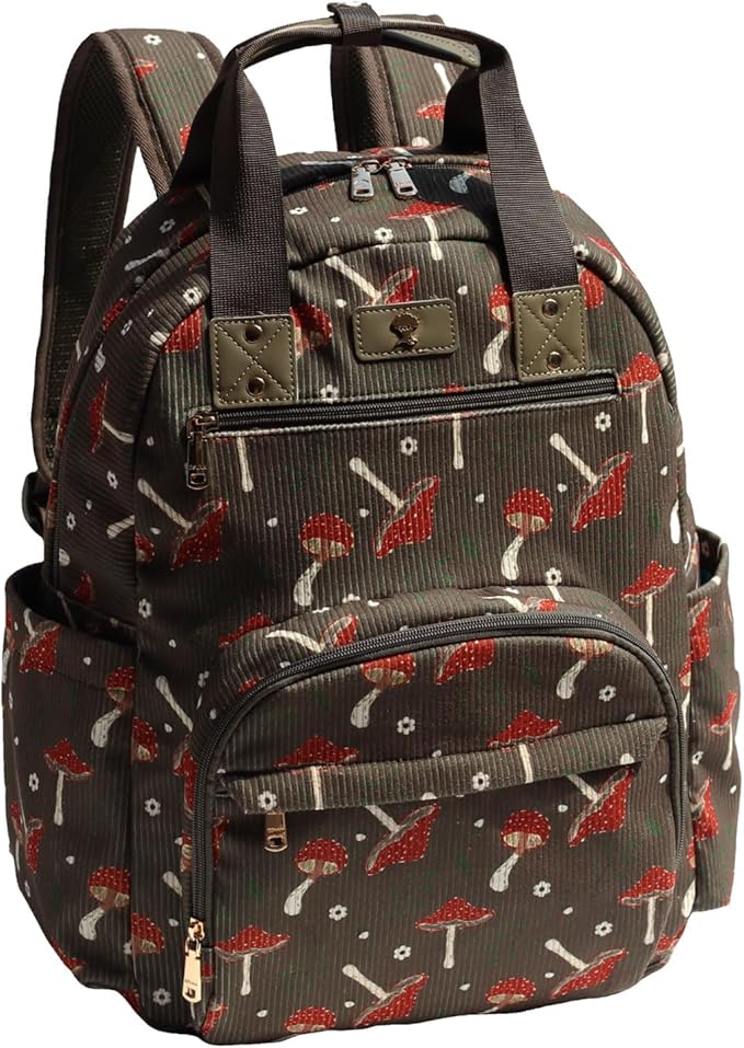 Diaper Bag Backpack, Large Capacity Multifunction Baby Essentials Fashion Travel Pack Linen Canvas office Laptop Bag (Corduroy Mushroom)