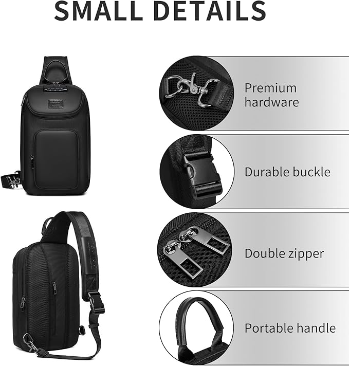 Sling Bag for Men, Anti Theft Sling Backpack, Mens Crossbody Bag, Shoulder Chest Bag for Travel, Casual (Black)