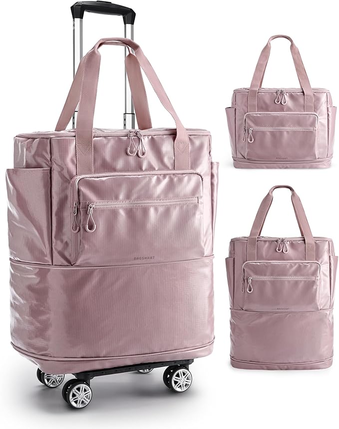 BAGSMART Rolling Duffle Bag with Wheels, Travel Duffel Luggage Bag for Women, Water Repellent Heavy Duty for Travel Camp, Pinkish-purple, Medium, 48L