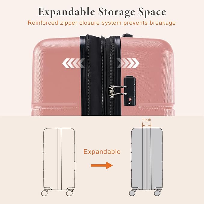 Sweetcrispy Carry on Luggage, Hard Shell ABS Suitcase with Double Spinner Wheels, Lightweight Expandable Rolling Suit Case with TSA Lock, 20 Inch Pale Pink