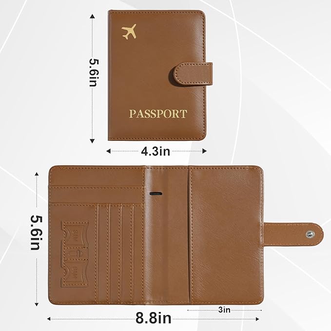 Passport Holder with Airtag Slot Cards Cash Air Ticket Pocket, Travle Gifts for Women Men RFID Blocking Wallet, Passport Book Cover Case Brown