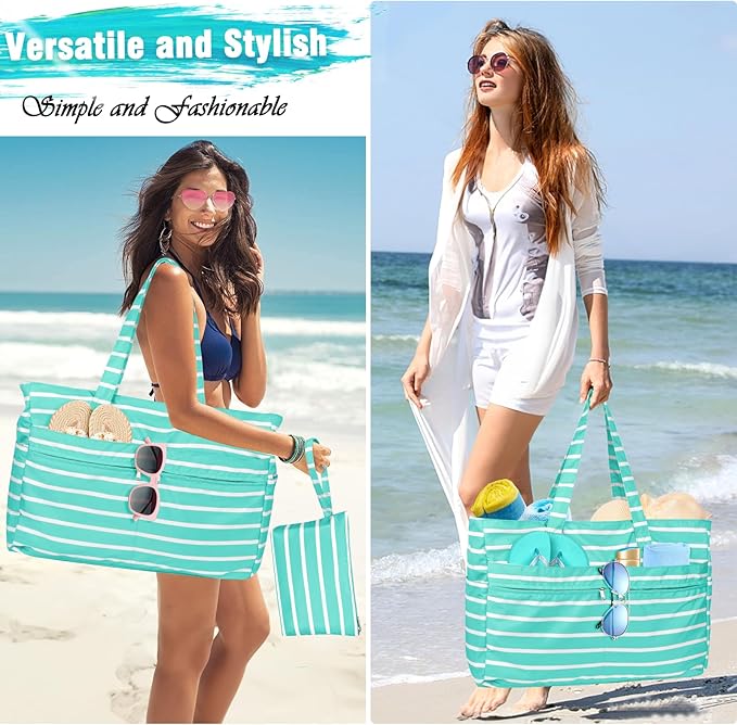 HUANLANG Extra Large Beach Bag Waterproof Beach Totes Bags for Women Men,Pool Bag with Zipper Wet Pocket