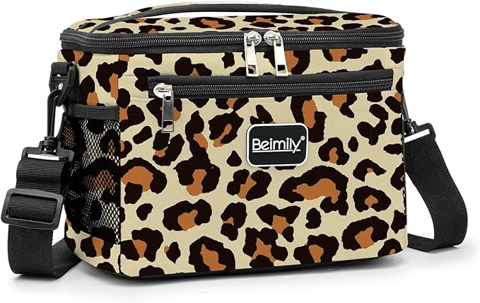BEIMILY Lunch Box for Men/Women, Small Insulated Lunch Bag, Leak-Proof Soft Cooler Tote Bag, Reusable LunchBox for Work, Travel,Picnic with Adjustable Shoulder Strap for Adults(Leopard print)