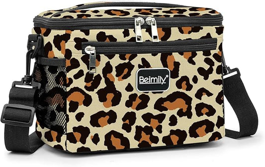 BEIMILY Lunch Box for Men/Women, Small Insulated Lunch Bag, Leak-Proof Soft Cooler Tote Bag, Reusable LunchBox for Work, Travel,Picnic with Adjustable Shoulder Strap for Adults(Leopard print)