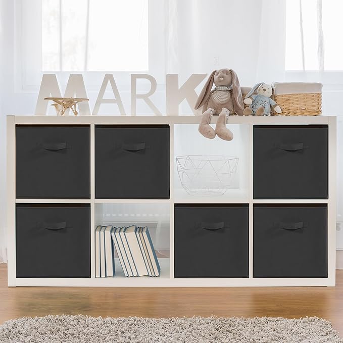 11 Inch Fabric Storage Cubes, Sturdy Foldable Storage Bins, Heavy Duty Cube Organizer for Clothes, Blankets, Shelves, Closets, Bedroom, Living Room, Black, 5 Pack