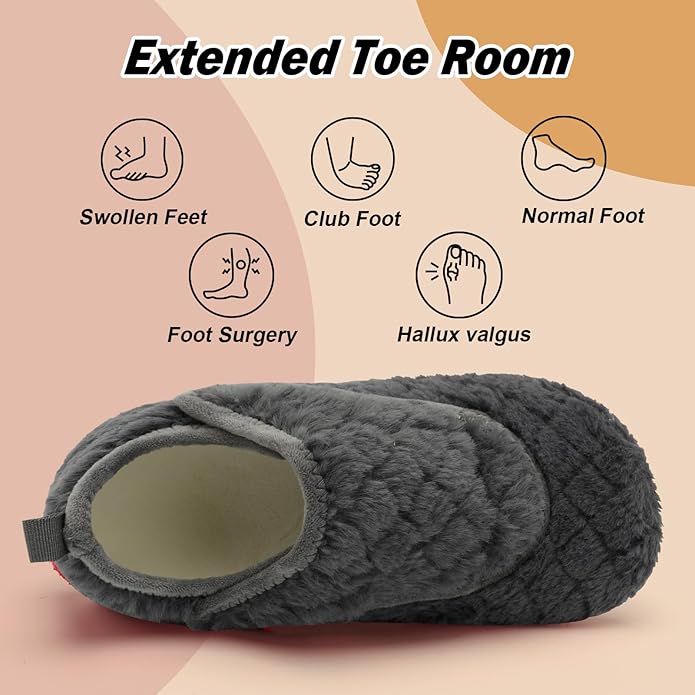 BARERUN Slippers for Women Men Wide House Diabetic Shoes for Women Men Warm Arthritis Edema Swollen Neuropathy Socks Slip on Adjustable Fuzzy Comfy Soft Womens Mens Bedroom Sliipers