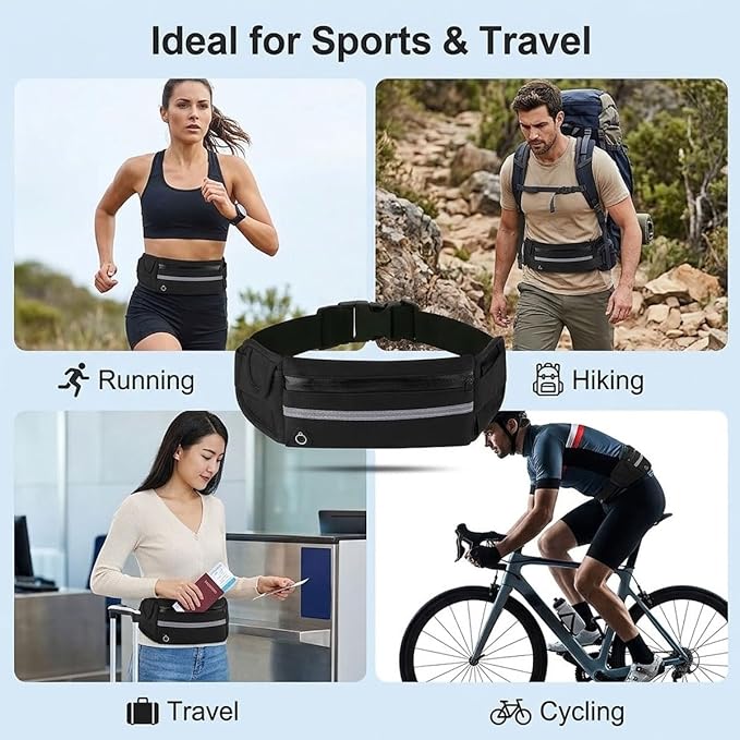 Anti-Theft Invisible Waist Bag, Travel Belt Money Waist Pack, Outdoor Sports Waist Bag with Water Bottle Strap (Blue)