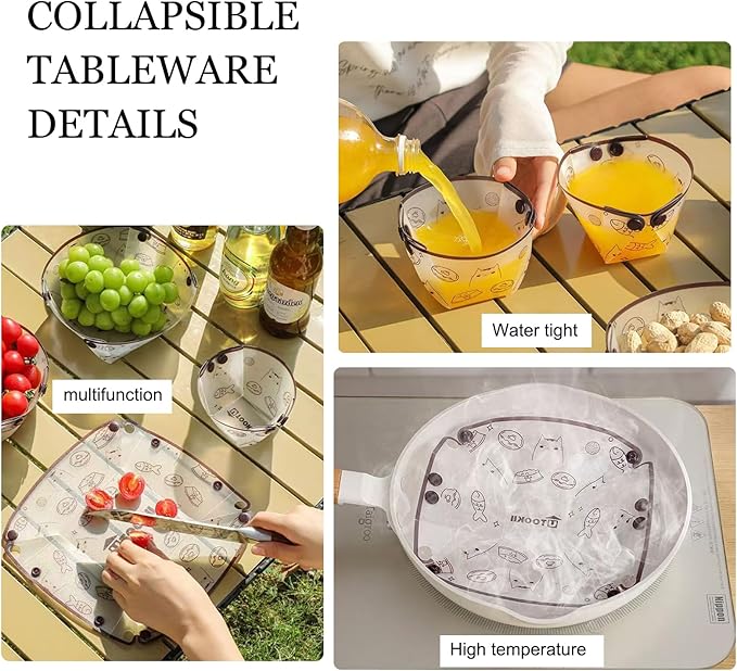MIUPOO Collapsible Bowl Plate Cup Set,Portable Mess Kit,Food Grade Material Free Folding Plate for Lunch Family Picnic,Set of 3, 3 Sizes