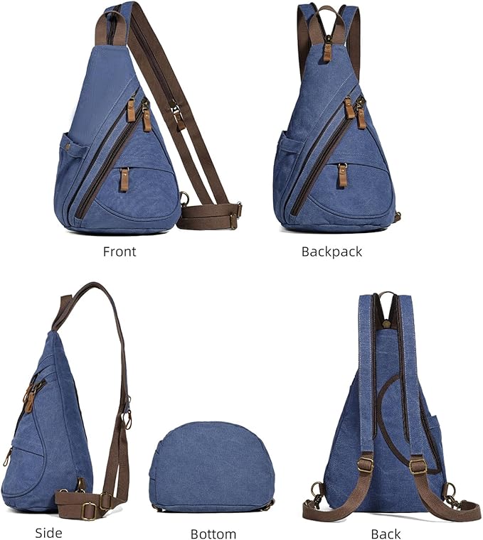 KL928 Canvas Sling Bag - Small Crossbody Backpack Shoulder Casual Daypack Rucksack for Men Women(Blue)