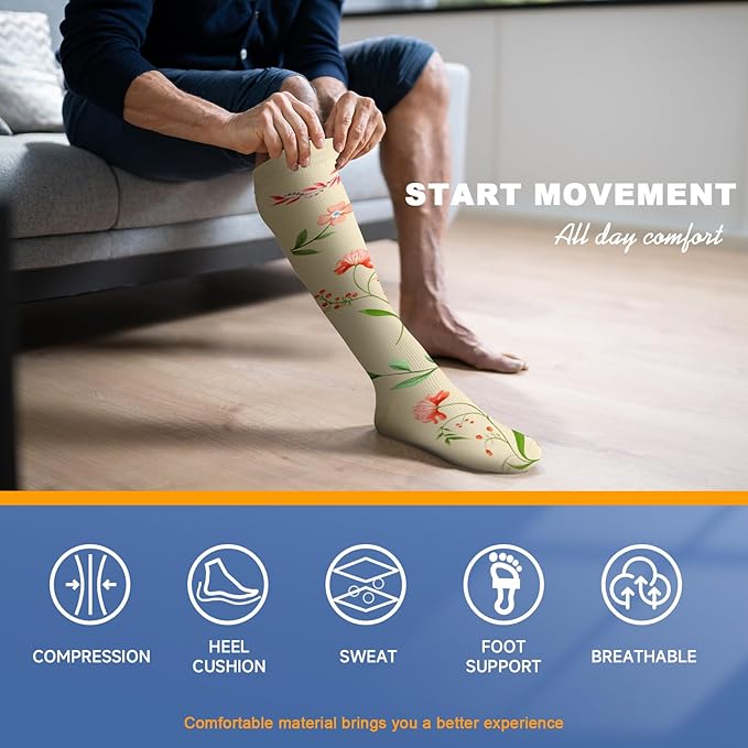 bropite Flora Compression Socks for Women & Men-Knee high 6 Pairs 20-30mmhg Support Running Nurse Travel
