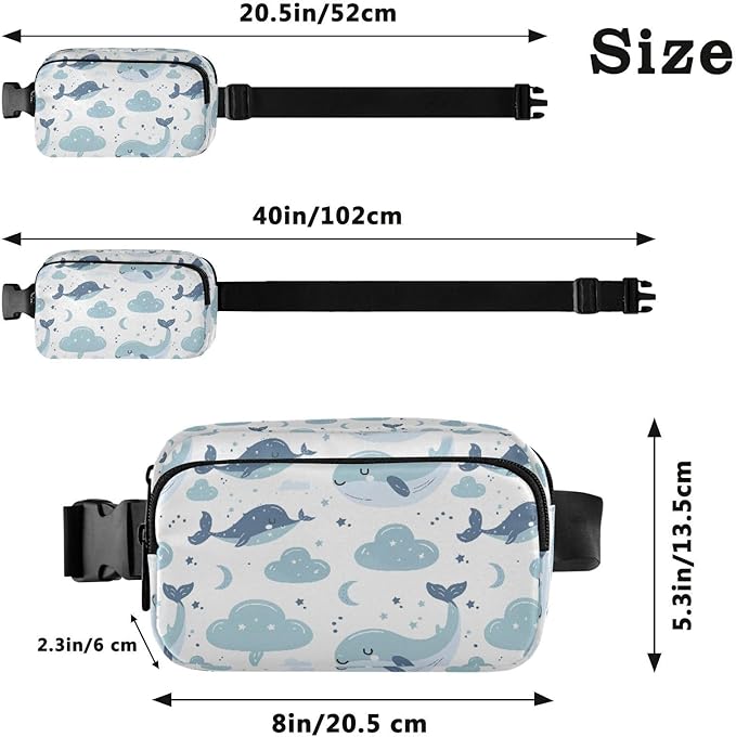 Kawaii Whale Fanny Pack for Women Men Water Resistant Fashion Waist Packs with Adjustable Strap Belt Bag for Travel Workout Jogging Hiking 21219087