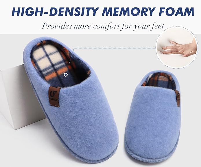 COFACE Unisex Mens Womens Cozy Memory Foam Scuff Slippers Casual Slip On Warm House Shoes Indoor/Outdoor Felt Sandal Slippers Size 4-15