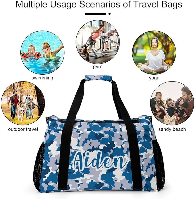 Blue Grey Camouflage Camo Pattern Shoe Bag Waterproof Travel Bag Duffel Bag Adjustable Shoulder Strap Perform Training for Women Men Casual Bag