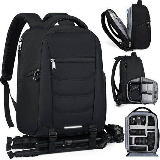 SDYSM Camera Bag Backpack Professional for DSLR SLR Mirrorless Camera Waterproof Laptop Back Pack 15.6 Inch with Rain Cover Anti Theft Travel Case Large Capacity Photography Backpack Black