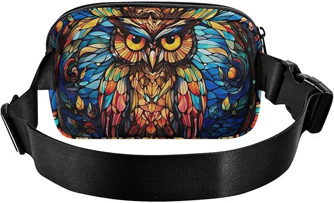 Stained Glass Printed Owl Fanny Pack for Women Men Water Resistant Fashion Waist Packs with Adjustable Strap Belt Bag for Travel Workout Jogging Hiking 21219630