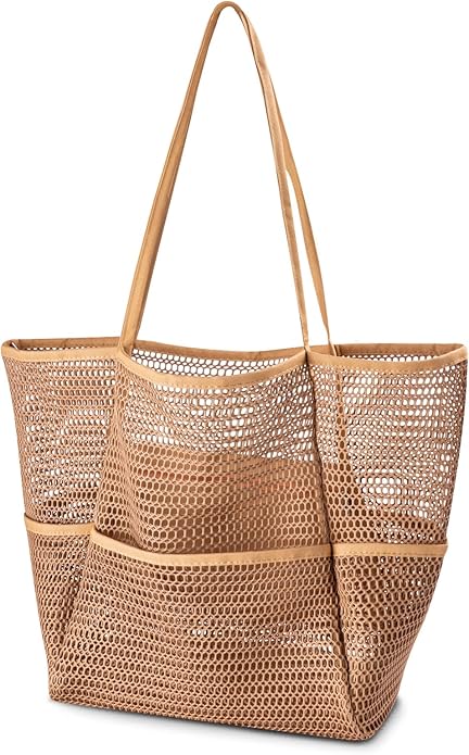 Iioscre Beach Bag for Women, Causal Hobo Pool Bags with Zipper Inner Pocket, Foldable Swim Tote Bag for Vacation Essentials