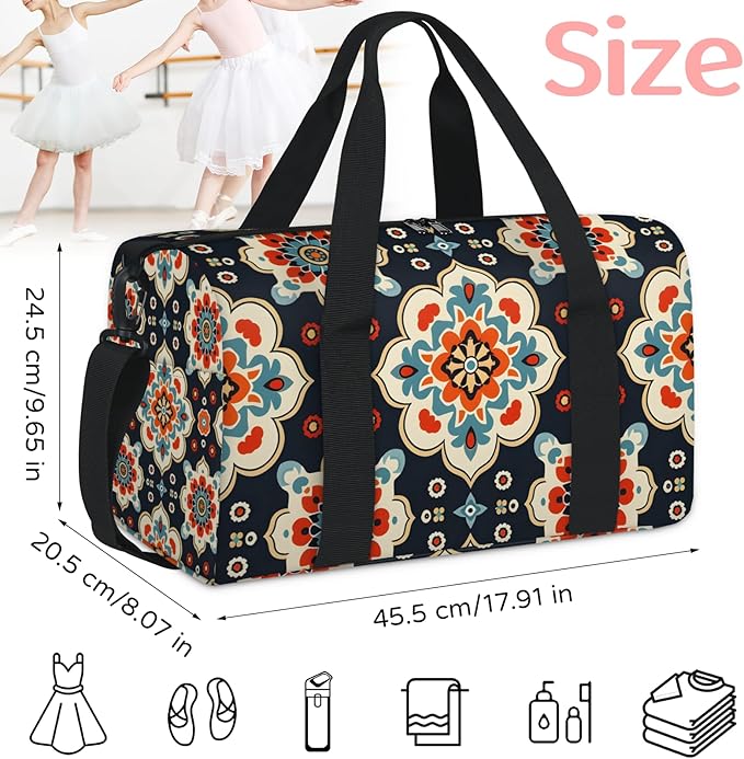 Beige Floral Overnight Travel Bag Unisex Dark Blue Carry-On Size Tote Bag Suitable for Travel Duffle Gym Sports