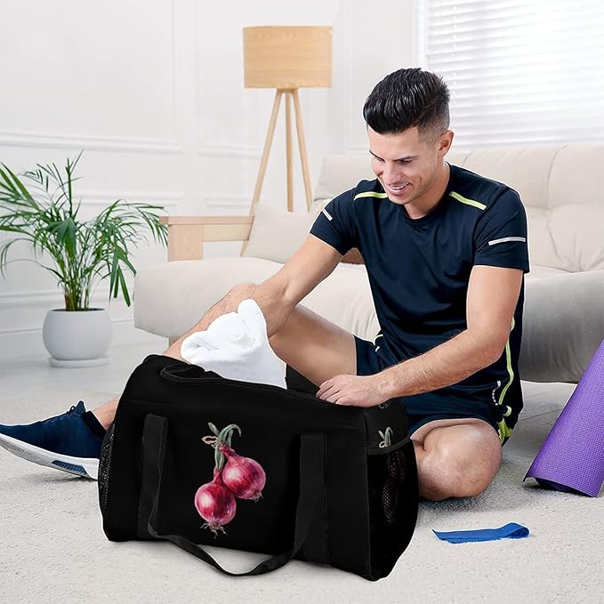 Red Onions Duffle Bag Gym Bag for Workout Travel Tote with Detachable Straps
