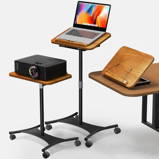 NAMON Laptop Floor Stand with Wheels - 2 in 1 Dual-use Floor & Desk Stand, Solid Wood and Height Adjustable from 16.5" to 51", Stable Small Standing Desk for Office, Home, Study