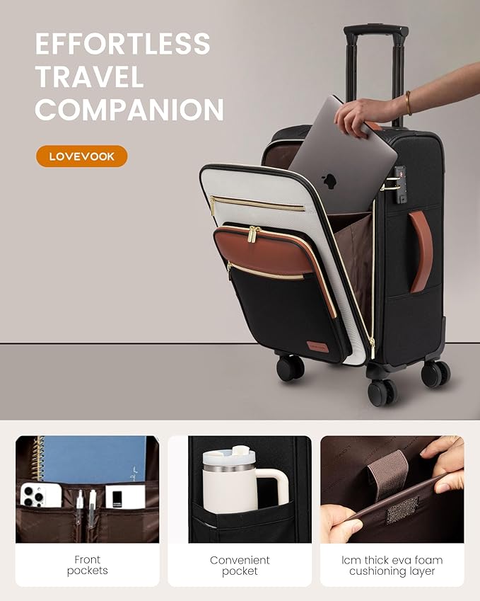 LOVEVOOK Carry on Suitcase 22x14x9 Airline Approved,20 inch Lightweight Waterproof Suitcases with 360° silent swivel wheels, TSA Lock and Compartment, travel Suitcase Black-violet-indigo-Purple