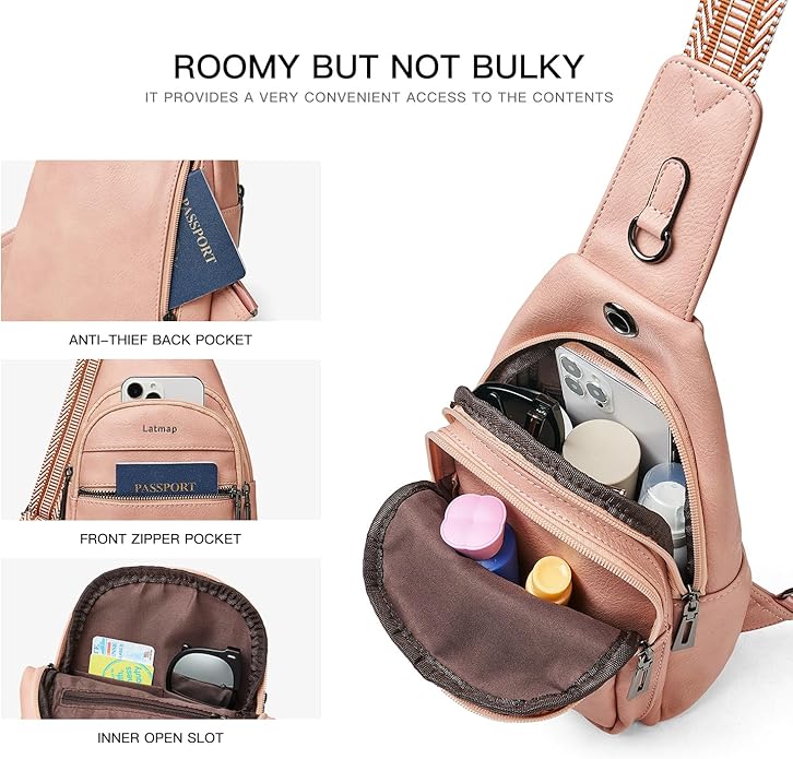 Sling Bag For Women Faux Leather Small Casual Daypack Backpack Fanny Pack Crossbody Chest Bags Purse