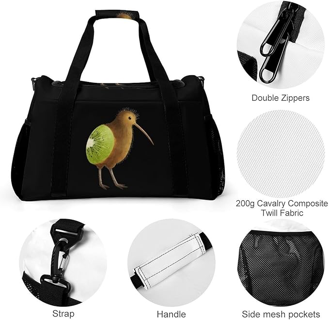 Kiwi Bird Duffle Bag Gym Bag for Workout Travel Tote with Detachable Straps