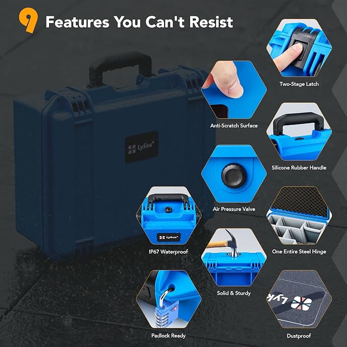 Lykus PVC1 Waterproof Hard Camera Case with Padded Dividers for Cameras, Lenses, Dual DJI Mavic/Air/Mini/Flip drones