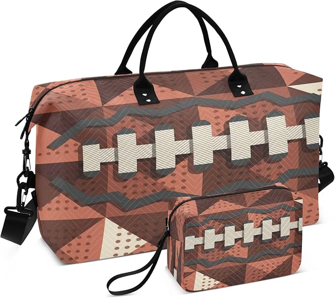 Travel Duffle Bag, Football Laces Gym Bag with Storage Bag Weekender Overnight Bag for Men Women Trip Sports Yoga