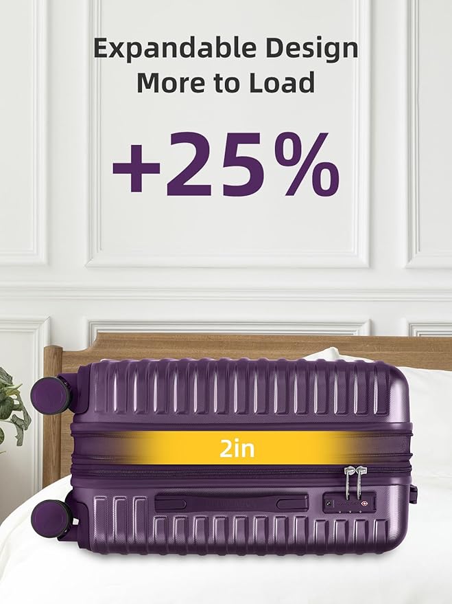 LARVENDER Carry on Luggage 22x14x9 Airline Approved, 20 Inch Hardside Suitcase with Wheels TSA Lock, PC+ABS Lightweight Carry on Suitcases for Women and Men, Purple (20/DB/TB)