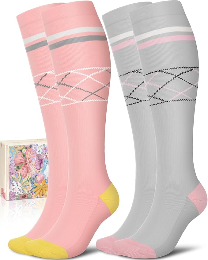 CTHH Cotton Compression Socks for Women Men 20-30mmHg Knee High Support Socks Circulation for Running, Travel, Nurses, Pregnancy (2 Pairs)