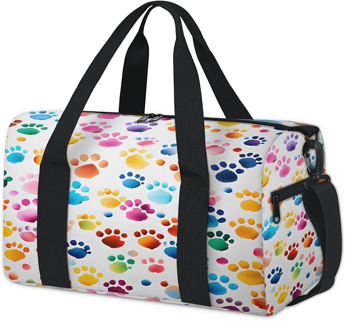 Colorful Pawprint Design Travel Duffle Bag for Women Men, Overnight Weekender Bag, Carry on Tote for Sport Gym