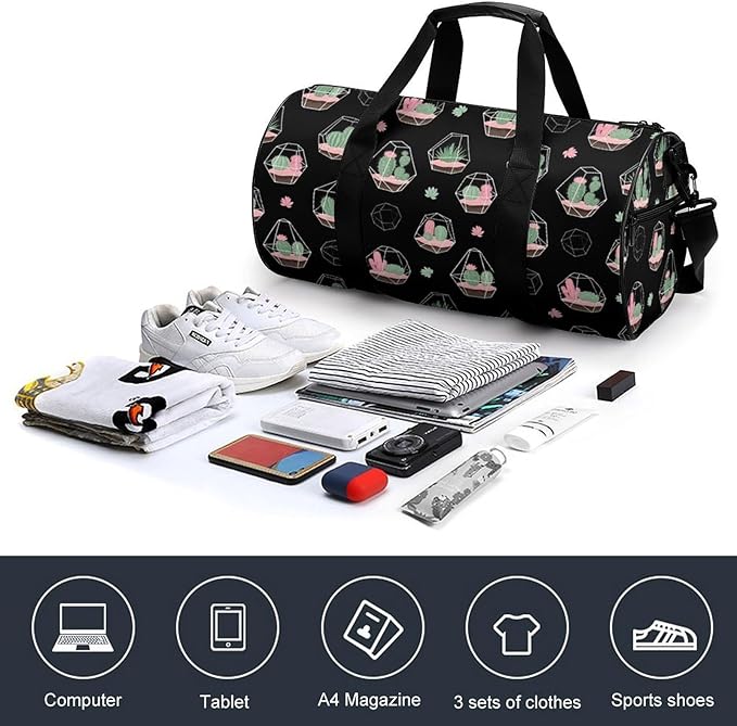 Travel Sports Lightweight Carry On Bag Cactus Black Weekender Overnight Bag Dance Sports Gymnastics Bags for Men Women