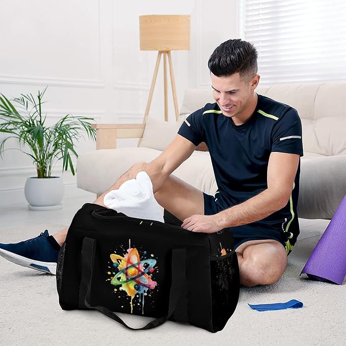 Watercolor Atom Science Duffle Bag Gym Bag for Workout Travel Tote with Detachable Straps