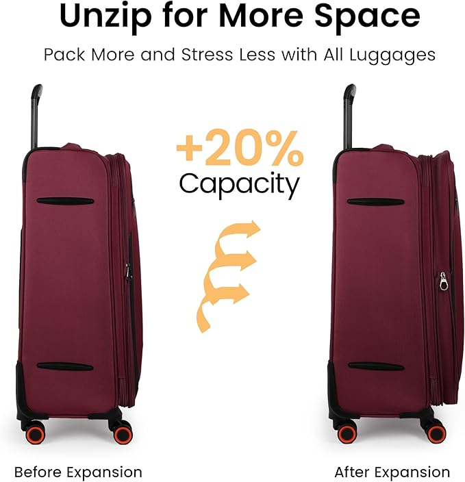 Suitcases with Wheels 32 inch Luggage,Large Softside Suitcase Expandable 20% w/TSA LOCK,Lightweight Travel Suitcase for Men/Women（Burgundy,32in）