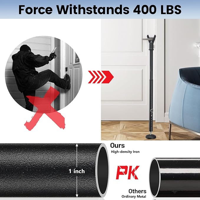 Sliding Door Security Bar 3 Pack, 20.5-51.8 Inch Adjustable Door Stoppers Security Sliding Glass Door Security Bar, Heavy Duty Window/Patio Door Security Bars Black