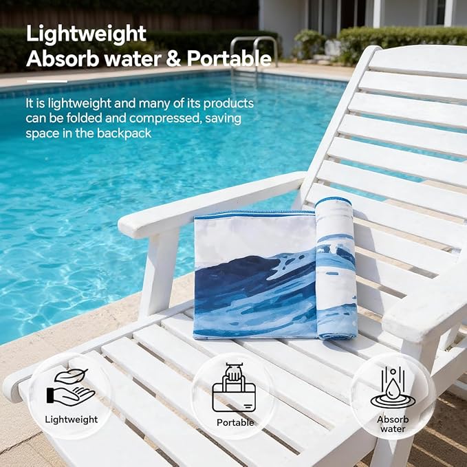 2-Pack Extra Large Microfiber Beach Towels 63×31 Inches Sand-Resistant Design Ultra-Fast Drying Lightweight Foldable Travel Towels Perfect for Pool, Swimming, Gym, Camping, Yoga