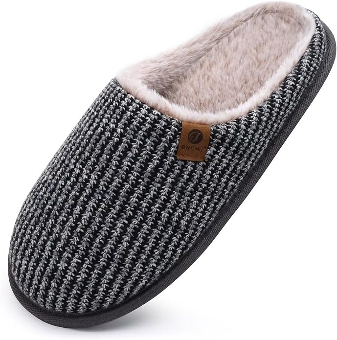 ONCAI Men's House Slippers Memory Foam Slip-On Warm Cozy Scuff Home Bedroom Shoes with Indoor/Outdoor Rubber Soles US Size 7-15