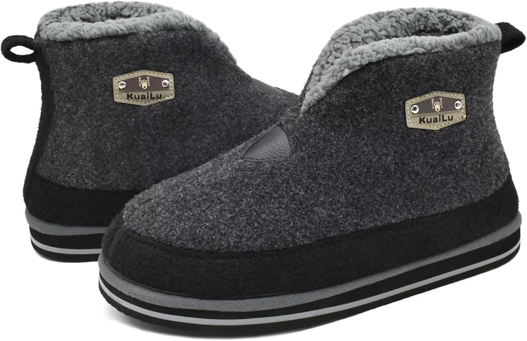 KuaiLu Mens House Slippers Booties Cozy Memory Foam Boots Warm Plush Lining Winter Felt Home Bedroom Slipper Socks Indoor Outdoor Non-Slip Shoes