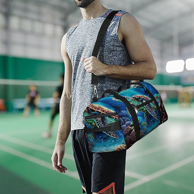 Sea Turtles Diamond Painting Gym Bag Lightweight ，Travel Duffle Bag with Shoe Compartment，Gym Bag for Women for Overnight, Weekend, Yoga, Gym, Business Trips, Sport And Hospital.