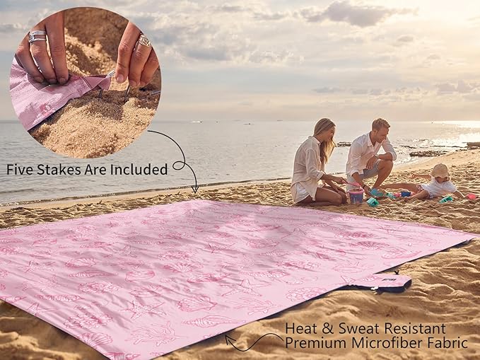 WEKAPO Beach Blanket Waterproof Sandproof Oversized, Extra Large Beach Mat Sand Free, Lightweight & Compact Sand Free Mat with 6 Stakes & 4 Corner Pockets