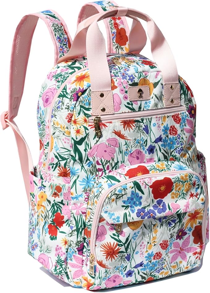 Diaper Bag Backpack, Large Capacity Multifunction Baby Essentials Fashion Travel Pack Linen Canvas office Laptop Bag (Canvas Pink)