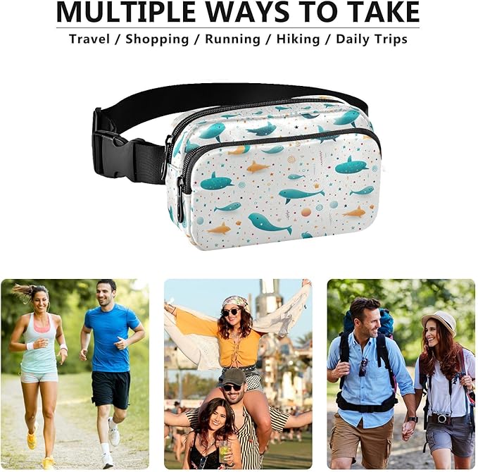 Cute Dolphin Fanny Pack for Women Men Water Resistant Fashion Waist Packs with Adjustable Strap Belt Bag for Travel Workout Jogging Hiking 21219827