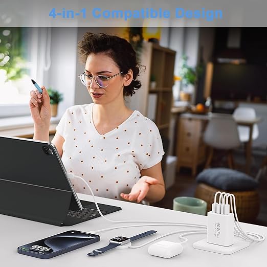 USB C Wall Fast Charger Block,40W 4-Port Type C Fast Charging Dual Type C+Dual USB-A Plug Multiport Charger Brick for iPhone 17/16/15/14/13/12 Pro Max, iPad, Galaxy