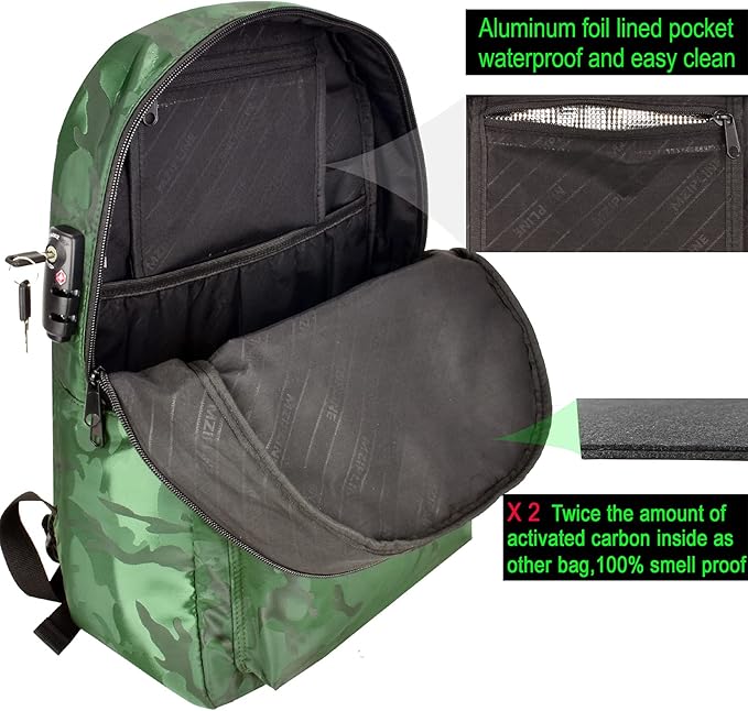 Travel Bag-Smell Proof-Backpack With TSA Lock & Key Daypack bag for Men & Women Travel