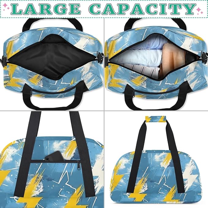 Lightning Gym Travel Duffle Bag for Women & Men with Front Zipper Pocket for Sports, Overnight, Weekender, Carry On,Workout & Dance Bag,Golden Lightning,18.9 * 8.7 * 10.6 in