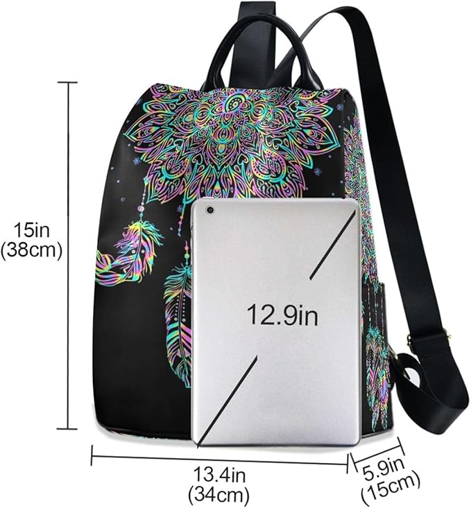 ALAZA Dreamcatcher Lotus Boho Backpack Purse for Women Anti Theft Fashion Back Pack Shoulder Bag