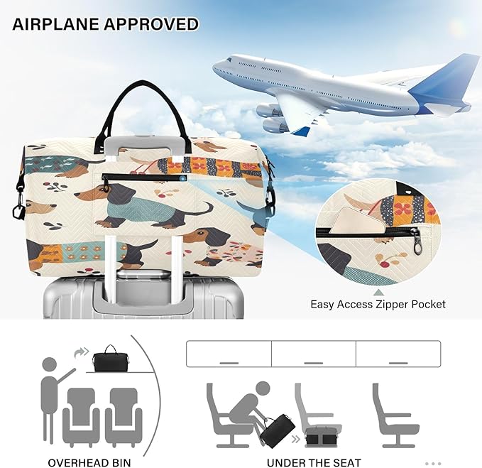 Travel Duffle Bag, Dachshund Dogs Gym Bag with Storage Bag Weekender Overnight Bag for Men Women Trip Sports Yoga