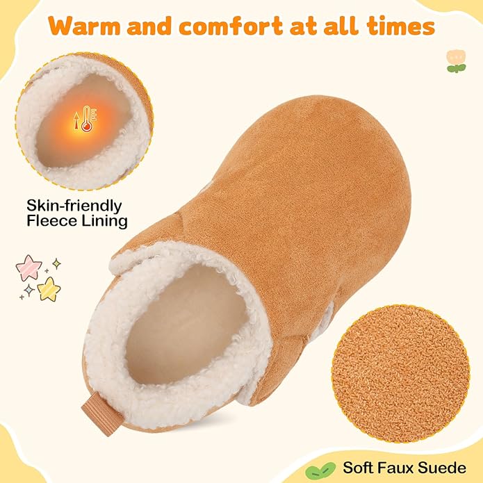 JOINFREE Toddler Slippers Boys Girls Adjustable House Shoes Barefoot Sock Shoes with Rubber Sole Baby Comfort Warm Indoor Outdoor Walking Shoe