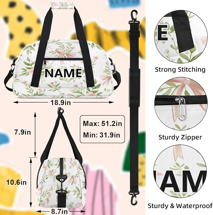Spring Mini Gym Bag 18 inch for Women Men Waterproof Custom Floral Flowers Travel Duffel Bag Carry On Overnight Tote Nurse Bag for Work Fitness Hiking